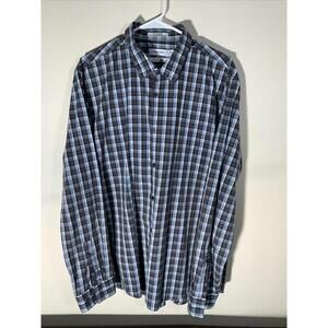 Calvin Klein Men's Long Sleeve Dress Shirt Blue Check Pattern Xl